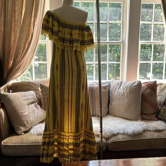 MARINA St Barth high low fringe detailed maxi dress. Sequence details on stripes - Picture 7 of 7
